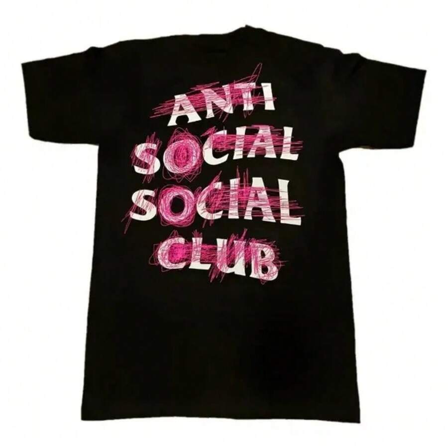Club Social Antisocial Playera 2026Women's Fashion Print Casual T-Shirt ,Graphic Tees ,Fun,Sexy,Avant-Garde And Personalized Design,Opaque Fabric,Easter,And Must-Have Gifts For The Start Of School Season,Unisex T-Shirt, Suitable For All Seasons,Summer Wear. - 黑色 - 查看 1
