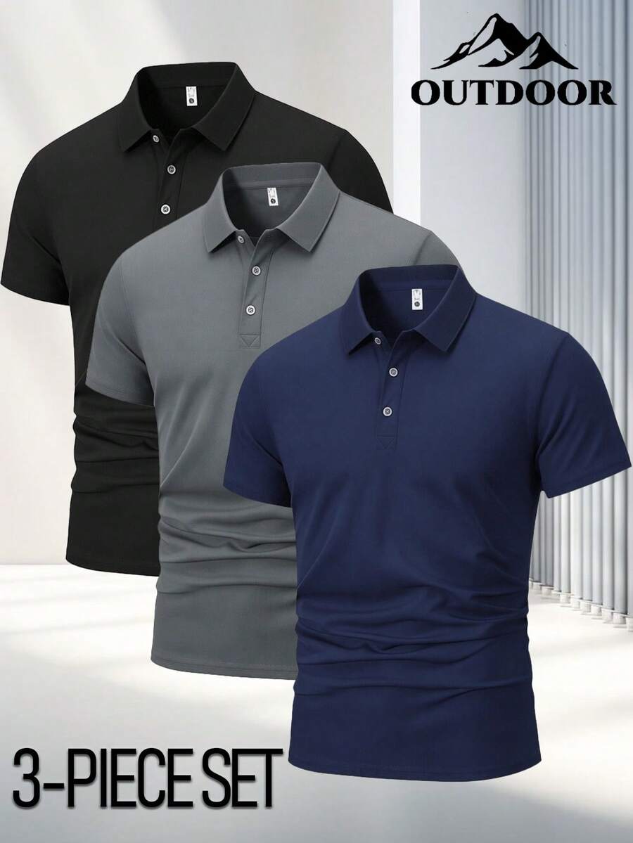 3件組時尚百搭男士夏季 Polo 衫,透氣舒適短袖上衣,休閒商務 Polo 衫,戶外上衣 - 彩色 - 查看 1