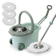 1set,Spin Mop And Bucket, 360° Spin Mop And Bucket With Wringer Set,Stainless Steel Floor Spin Mop Bucket System For Floor Cleaning - A - 查看 7