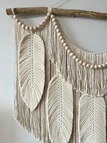 Large Macrame Feather Wall Hanging, Boho Leaves Decor, Headboard Decor, Bohemian Art - White - View 5