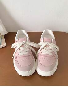 1双少女樱花粉低帮帆布鞋，透气软底，百搭学院风白色鞋款，休闲日常穿着 - 淺粉色 - 查看 8