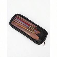 RANCAI 1pc Mesh Makeup Brush Bag Case Travel Makeup Tool Holder Organizer Small Cosmetic Pouch Travel Toiletry Bag Pencil Case Makeup Artist Storage Bag,Giveaways - Black - 查看 5