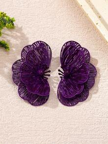 1 Pair Exaggerated Vintage Elegant Hollow Chip Flower Stud Earrings For Women, Suitable For Beach, Vacation, Party, Banquet And Daily Wear - Purple - View 6