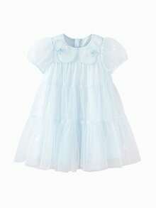 Girls Summer Princess Tulle Dress 2026, Puff Sleeve Cute Design, Soft Breathable Mesh, Sweet Style - Blue Tint - View 4