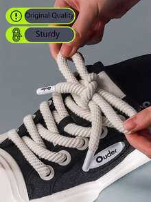 1 Paar dicke, runde, mehrfarbige Baumwollsenkel, elastische & strapazierfähige schlabbrige Schnürsenkel ohne Binden, geeignet für Sneaker, Leinenschuhe, Alltagskleidung - Schwarz - Übersicht 4