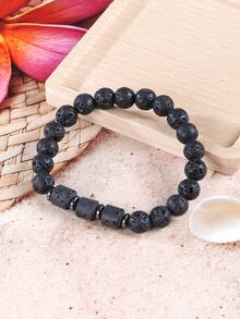 YAUKIA 1 Buah Gelang Manik-Manik Lava Alami untuk Pria, Simbol Kekuatan dan Kestabilan, Perhiasan Elastis, Ideal untuk Pemakaian Sehari-hari - MultiWarna - View 9