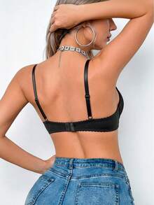 Sujetador con relleno y encaje para mujer - Cómodo levantamiento y soporte, tirantes ajustables - Negro - Ver 7