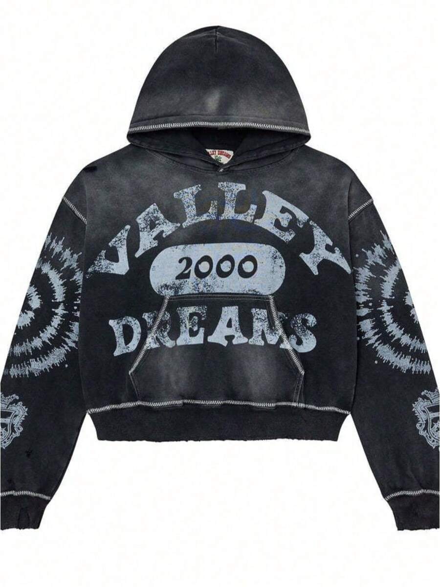 American Graffiti Print Loose Casual Zip-Up Hooded Sweatshirt For Men And Women - YN-2 - 查看 1