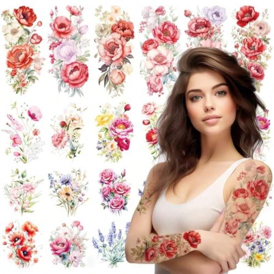 30 Hee Flower Adult - Watercolor Floral Tattoo Temporary Ic Fake Tattoo Leeve Fetival Acceorie And Body Art Decor For Wen Girl - Hình xăm hoa dành cho người lớn - Xem 1