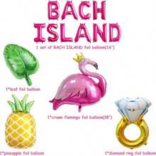 Bach Island Balloon Banner Flamingo Palm Tree Diamond Ring Mylar Balloon For Tropical Island Themed Bachelorette Party Decorations - 粉紅色 綠色 黃色 - 查看 2