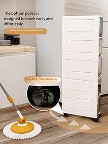 1pc 20cm/7.8in Narrow Gap Storage Cabinet, 3-5 Tier Flip-Top Storage Cabinet, Thick Plastic Caster Storage Cabinet, Multi-Layer Living Room Clothes Household Dust-Proof Storage Rack - Clear - View 10