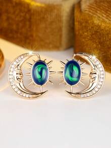 1 Đôi bông tai nữ thiết kế hình Mặt Trời và Mặt Trăng thanh lịch, đính đá Cubic Zirconia trắng, mạ vàng sâm panh - Món quà sang trọng nhân Ngày của Mẹ, thích hợp cho tiệc tùng, đeo hàng ngày và làm quà tặng, phù hợp mọi mùa. - Hồng - Xem 4