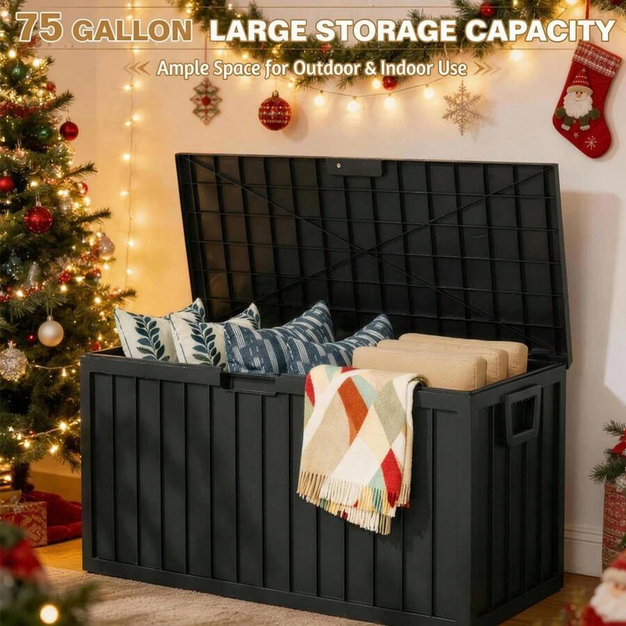 75 Gallon Resin Outdoor Storage Box Waterproof Deck Box,Waterproof Outdoor Storage Box With Bottom Pulleys, For Patio Furniture - trắng - Xem 1