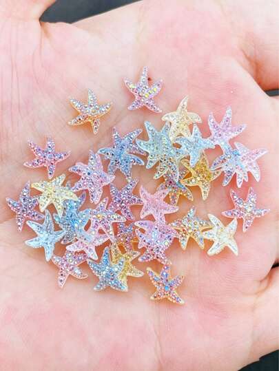 50pcs Mixed Color Resin Rhinestone Flat Miniature Starfish, Ocean Series Nail Art Decorations - 3D Starfish Acrylic Decor, Suitable For Wedding Decoration, Nail Art, Handmade Album, Phone Case, Jewelry DIY - Vibrant Rainbow Colors. (20/50pcs)