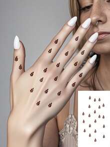 1 Sheet Washable Y2K Style Red Leaf Hand Tattoo Sticker, Waterproof And Sweat-Proof, Suitable For Daily Use By Fashionistas. - Brown - View 1