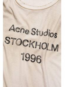 Acne Studios Men's/Women's STOCKHOLM 1996 Printed Oversized T-Shirt, Vintage Washed Cotton Crew Neck Tee For Casual Wear - 白色 - 查看 3