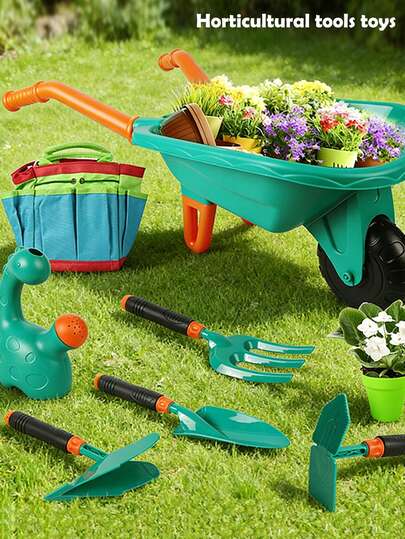 Children's Outdoor Gardening Tool Set, Including Wheelbarrow, Gardening, Sand Toys, Shovel, Gloves, Gifts & Toys. Some Accessories Are Random And Cannot Be Specified.