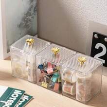 Bộ 3 hộp đựng bông tẩy trang và tăm bông bằng acrylic có nắp đậy, hộp đựng cọ trang điểm và son môi trong suốt chống bụi, hộp đựng mỹ phẩm đa năng dùng trên bàn trang điểm và phòng tắm, hộp đựng đồ dùng nhỏ trên bàn làm việc. - Trong sáng - Xem 5