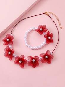 1 Bộ trang sức thủ công đính cườm hình hoa, gồm vòng tay và dây chuyền. - hoa - Xem 9