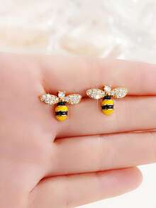1 paire de boucles d'oreilles en forme d'abeille mignonne, convenant pour la décoration quotidienne des adolescentes, le port en soirée, cadeau d'anniversaire - 11# - Voir 3