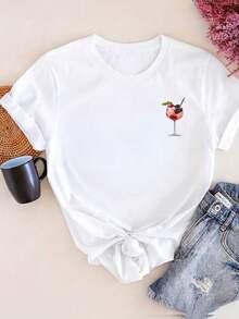 Hauts d'été, t-shirts d'été tendance avec imprimés, t-shirts en coton - Blanc - Voir 3