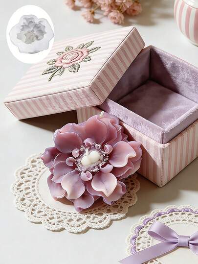 3D银联花朵蜡烛硅胶模具，适用于蜡烛、肥皂、树脂工艺品 - 精美花朵，花瓣浮雕设计，是家居装饰、节日礼物和派对用品的完美之选。