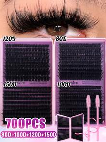 Queenice 660/700PCS D Curl Individual Lash Clusters 60D/80D/100D/120D/150D, Dense Natural Fluffy, Beginner-Friendly, High-Capacity Lash Book, Suitable For Various Makeup Looks, Long-Lasting False Eyelashes, Women's Lash Cluster Gift - D - View 9