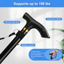 Folding Cane - Adjutable Height Walking Tick Lightweight Collapible Pable Travel Cane With Writ Trap And T Handle For Elderly Diabled Men Wen - Black - View 4