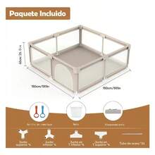 Corralito Para Bebé 1.5m x 1.5m | Corral de Juegos con Zipper y Paredes Transpirables |  y Fácil de Montar - Beis - Ver 3