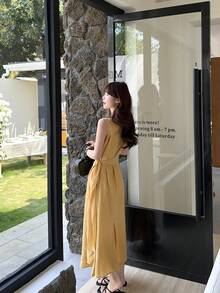 Women Long Dresses - Yellow - View 8