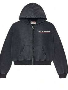 American Graffiti Print Loose Casual Zip-Up Hooded Sweatshirt For Men And Women - YN-10 - 查看 1