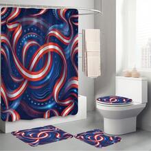 1 pieza/4 piezas Conjunto de cortina de ducha decorativa para el baño con estampado de bandera estadounidense y cinta, incluye 12 ganchos gratis, crea un ambiente festivo elegante, alfombra de baño, alfombra en forma de U y alfombra redonda para el inodoro, adecuado para todo tipo de escenarios en el baño - Cinta de la bandera estadounidense - Ver 6