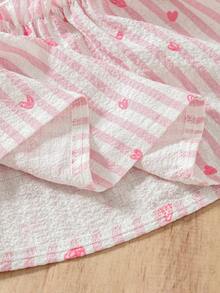 Baby Girls 6M-3T Outfit, Baby Cami Set, Striped 2-Piece, Denim Shorts Set, Casual Denim Co-Ord, Cherry Embroidered Outfit, Breathable Daily Photo - Pink - View 11