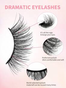 ENCHUW 8 Pairs Natural Half Eyelashes,Cat Eye Soft Stem Wispy Manga Lashes,Lightweight False Eyelashes - Black - View 3