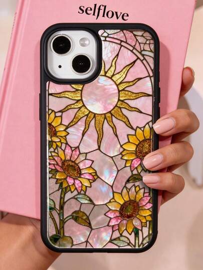 1pc Vintage Art Sunflower Pattern Glossy Filmstrip Full Coverage Phone Hard Case Compatible With Samsung/ 11/12/13/14/15/16/17 Pro Max