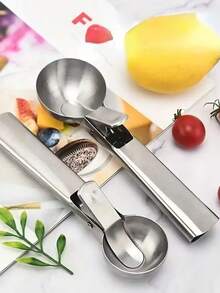 Stainless Steel Dual-Purpose Ice Cream Scoop Ice Cream Scooper Multifunctional Fruit Scoop Kitchen Supplies - Silver - View 2