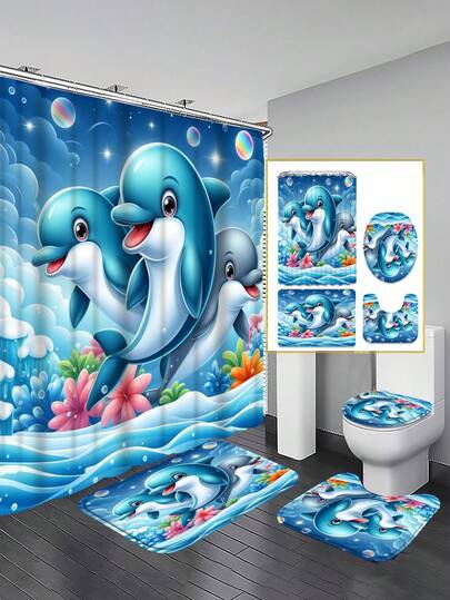Bộ 1/3/4 món họa tiết sóng ba con cá heo, trang trí nhà cửa, rèm phòng tắm, bộ rèm tắm, bộ đồ dùng phòng tắm đầy đủ, bao gồm bộ rèm tắm và thảm trải sàn. Rèm tắm nhiều kích cỡ (72in x 72in, 35.4in x 72in, 47.2in x 72in, 59in x 72in) và các bộ phối hợp, được làm từ vải polyester chống nấm mốc, bền và không phai màu.