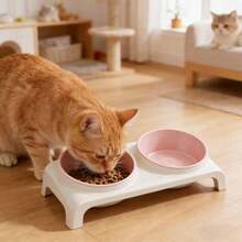 带防滑底座的双层猫碗，PP材质宠物喂食碗，适用于猫咪和小型犬，防呕吐加高狗碗，带爪印图案 - A - 查看 6