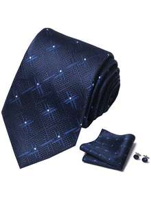 AlanKing 3-Piece Set: Blue Necktie, Pocket Square & Cufflinks, Romantic White Gift Box, Suitable For Formal Business, Wedding,Festival,Fathers Day Gift - Color Mixing - View 3