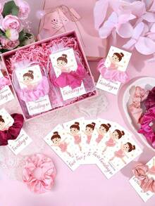 Set de 10 piezas de recuerdos de fiesta con tema de ballet, incluye 10 scrunchies para el cabello y 10 tarjetas de agradecimiento de ballet, adecuado para recitales de danza o fiestas de cumpleaños con tema de ballet - Multicolor - Ver 12