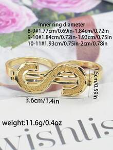 1pc 14K Gold Plated 3D Dollar Sign Double Finger Ring, Unisex Jewelry, Christmas/Birthday/Easter/Party Gift - Gold - View 2