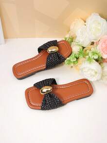 Giày sandal quai ngang dệt màu trắng có khóa kim loại cho bé gái, kiểu dáng ngọt ngào, hở mũi, thoải mái cho mùa hè. - màu đen - Xem 2