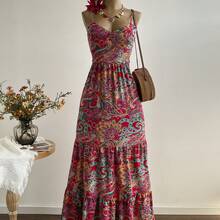 Rusttydustty Đầm in hoa phong cách Bohemian Perris với nơ thắt, thanh lịch cho kỳ nghỉ mùa hè - Màu đỏ tím - Xem 4