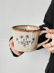 Taza de café de cerámica con patrón floral retro de lujo, estilo artesanal pintado a mano, taza de leche para el desayuno diario, taza de agua de oficina, regalo, regalo para el Día de la Madre, regalo para el Día del Padre - Multicolor - Ver 4