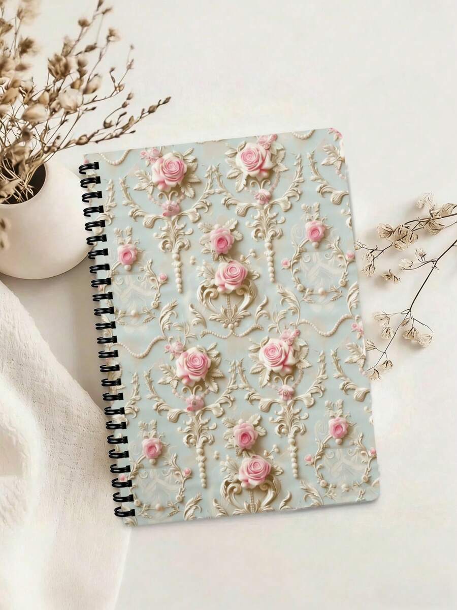 Sổ tay lò xo A5 phong cách cổ điển, viền trang trí hoa tinh tế, in 2D kiểu Rococo, phù hợp cho nữ, họa tiết hoa hồng và cuộn xoắn khắc trang nhã, gáy lò xo, giấy bền, thích hợp làm nhật ký, ghi chú và quà tặng, đồ dùng học tập, sổ tay, bìa trang trí, khắc tinh xảo, in phẳng 2D, sổ tay học sinh A5, đồ dùng học tập, sổ tay - nhiều màu - Xem 1