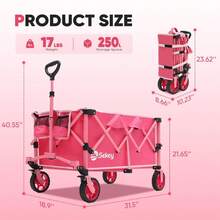 Carro Plegable Rosa con Capacidad de Peso de 350 Libras, Carro Plegable Resistente con Ruedas Grandes Todo Terreno y Soportes para Bebidas - B0DR8G944F - Ver 2