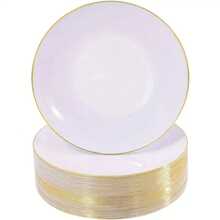 5/10/20/25/50pcs Premium Gold Rimmed Plastic Plates - Modern Minimalist Solid Color Gold Rim Round Plates, 7.5 Inch And 10.25 Inch Sizes, Suitable For Wedding Desserts, Appetizers, Parties, Banquets And Restaurants - White - View 7