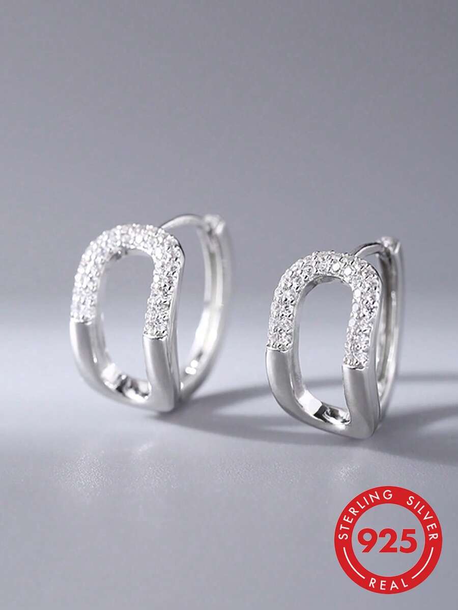 BALMORA 一对S925纯银镂空立方氧化锆耳环，小巧垂坠式耳环，适合女孩/女士/女友/母亲佩戴，复古派对约会礼物，日常佩戴，生日周年纪念礼物 - 銀色 - 查看 1