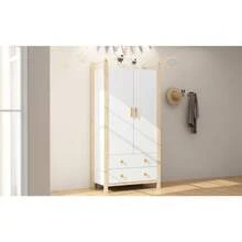 Armoire à 2 portes avec penderie et 2 tiroirs, idéale pour une chambre, un salon ou une entrée. En panneaux de particules, dimensions : 90 * 45 * 180 cm. - Blanc - Voir 10
