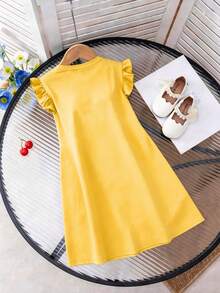 Girls' Black Ruffle Sleeve Casual Dress, Suitable For Home, Party And Shopping - Yellow - View 3